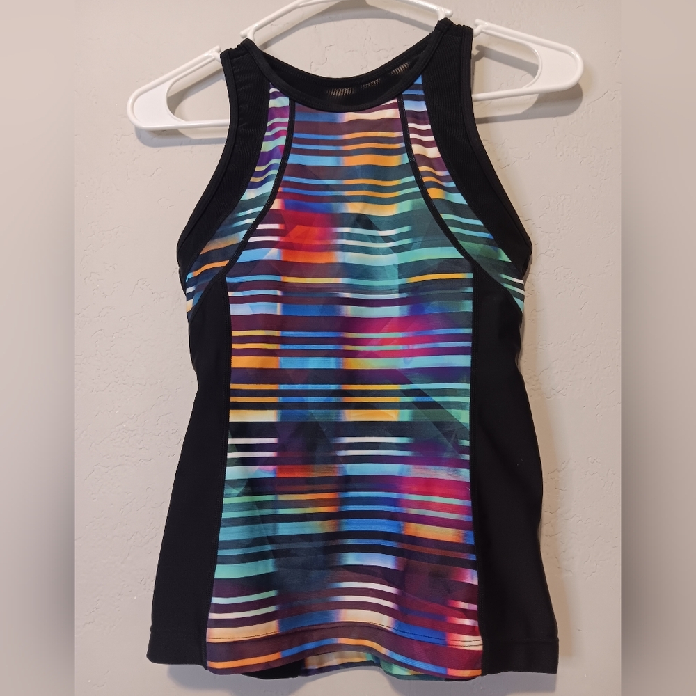 ATHLETA Tankini Top Swim Out Open Back SzXXS Rainbow Stripe Mesh Performance - Picture 4 of 13